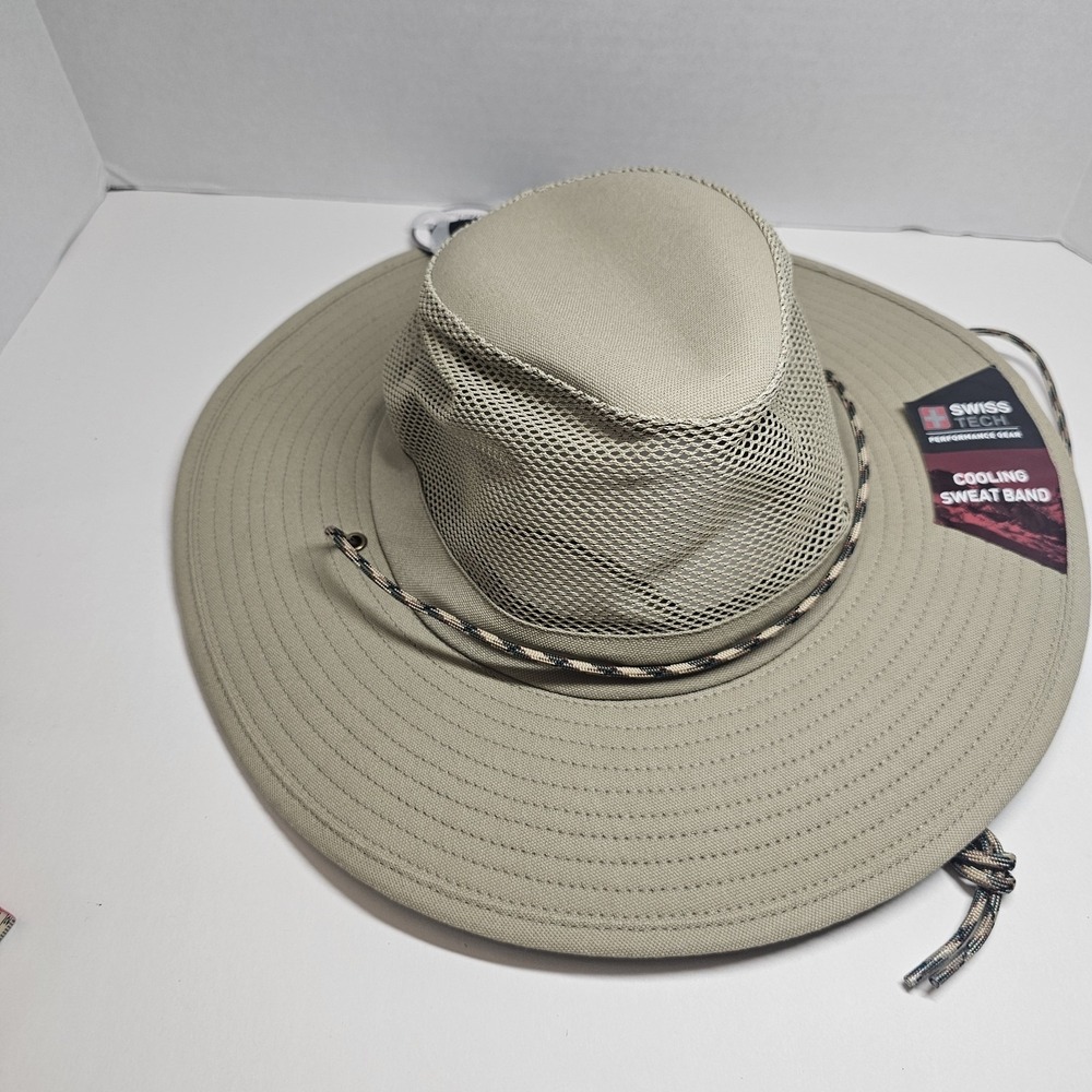 Swiss Tech wide brim boonie Fishing Sun hat with cooling sweat band. Tan S/M